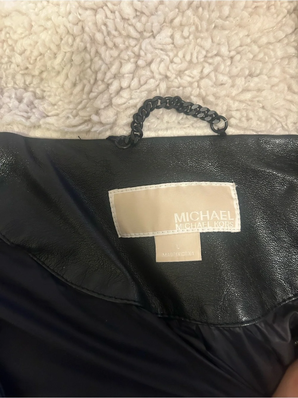 Michael Kors Black Mixed-Material Puffer Jacket with Cream Sherpa Trim